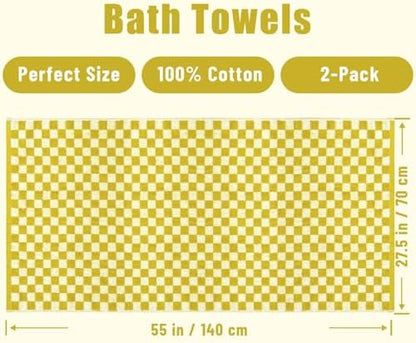 Jacquotha Luxury Bath Towels - Pack of 2, Mustard Yellow Checkered