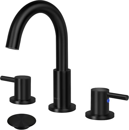 SOKA 8-16" Widespread Bathroom Faucet Matte Black Bathroom Sink Faucet 2 Handle Morden Bathroom Faucet for Sink 3 Hole Industrial Commercial Vanity Faucet with Pop Up Drain,Matte Black + G
