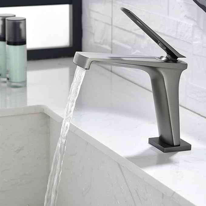 Waterfall Type Single Hole Wide Spout Sink Tap, Brass Faucet for Bathroom Sink-Gold(Gris)