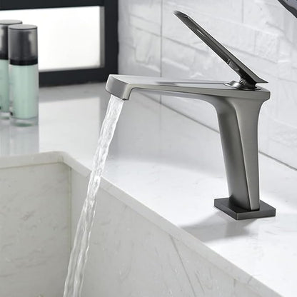 Waterfall Type Single Hole Wide Spout Sink Tap, Brass Faucet for Bathroom Sink-Gold(Gris)