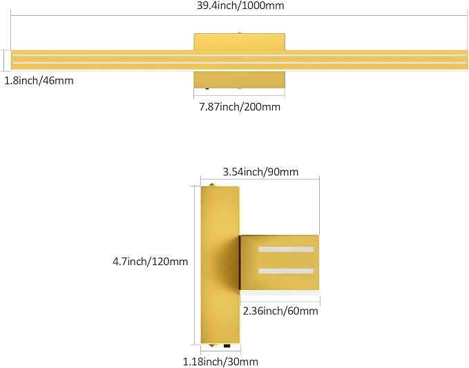Ralbay 40inch Gold Vanity Light with 5 Color Temperature (2700K-6000K) Dimmable Acrylic Metal 36W LED Modern Matte Gold Bathroom Lighting Over Mirror