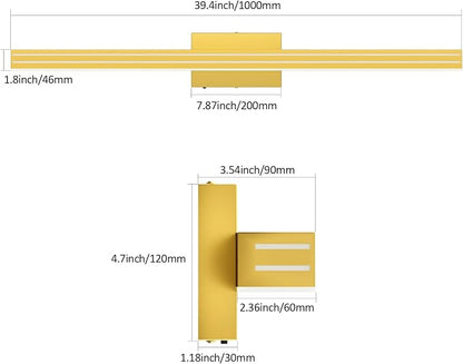 Ralbay 40inch Gold Vanity Light with 5 Color Temperature (2700K-6000K) Dimmable Acrylic Metal 36W LED Modern Matte Gold Bathroom Lighting Over Mirror