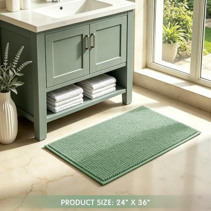 SUBRTEX Bathroom Rugs, 24" x 36" Chenille Bath Rug Soft Short Plush Bath Mat Soft Shower Mat Water Absorbent Shower Mat Quick Dry Machine Washable, Sage Green