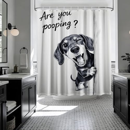 Funny Dachshund Shower Curtain are You Pooping, 60x72 Inchs
