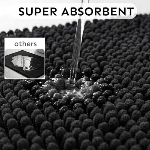 Secura Bathroom Rugs 47x28, Ultra Soft Chenille Bath Mat, Super Absorbent & Quick Dry Bathroom Mat, Non Slip Machine Washable Bath Rugs for Tub, Shower, Home Decor Accessories (Black)