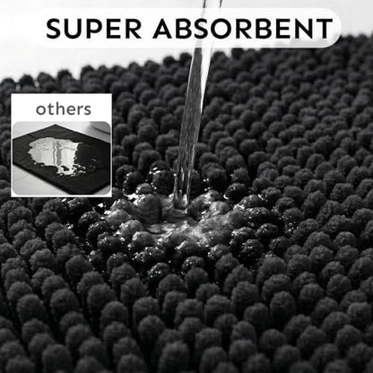 Secura Bathroom Rugs 47x28, Ultra Soft Chenille Bath Mat, Super Absorbent & Quick Dry Bathroom Mat, Non Slip Machine Washable Bath Rugs for Tub, Shower, Home Decor Accessories (Black)