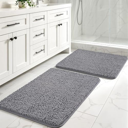 LOCHAS Bathroom Rug Shaggy Bath Mat 2 Piece, 20 x 32 Inch, Grey