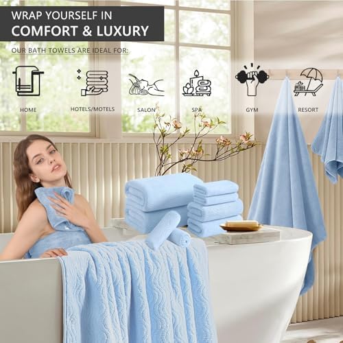 4 Piece Extra Large Bath Towel 35"x70" Oversized Bath Sheet Blue Bath Towel Set for Bathroom Ultra Soft Cozy Highly Absorbent Quick Dry Bathroom Towel for Spa Gym Hotel,Shower Towel for Daily Use