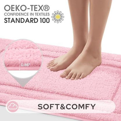 HOMEIDEAS Bathroom Rugs Sets 2 Piece, Soft Extra Long Bath Mat Light Pink