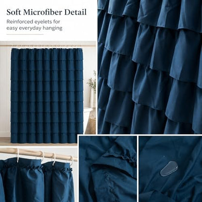 Navy Blue Ruffle Shower Curtain for Bathroom, 72x 84 inch, 1 Panel
