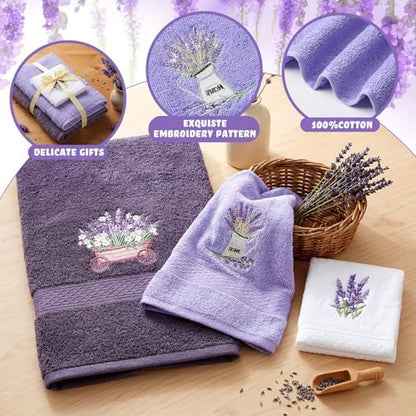 Peryiter 3 Pack Lavender Decorative Bath Towel Set