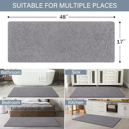 LOCHAS Luxury Bathroom Rug Shaggy Bath Mat 48 x 17 Inch, Gray