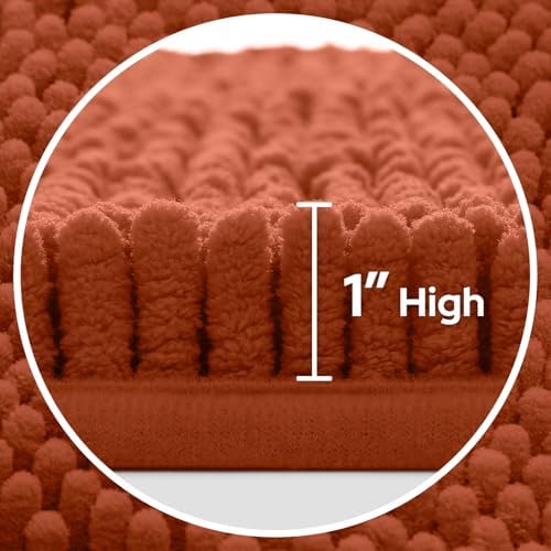 HOMEIDEAS Fall Bathroom Rugs Set of 3, Non Slip Bath Mat, Burnt Orange
