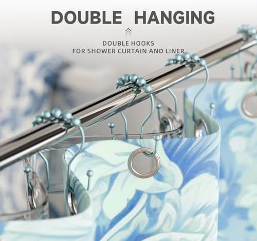 Bathway Shower Curtain Hooks, Shower Curtain Rings Rust Proof Double Hook Shower Curtain Hooks, 12 Pcs Shower Hooks for Shower Curtain, Shower Rings for Curtain, Metal Shower Rod Hooks Lightcyan