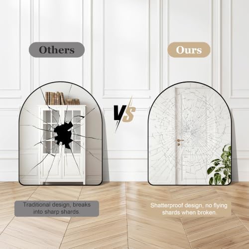 GLASHOM Arched Bathroom Vanity Mirror, 24"x30" Black Frame Wall Mirror