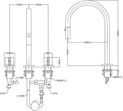 3 Hole Basin Faucets Pull Out Basin Mixer Faucet Bathroom Mixer Faucet 2 Mode Nozzle Hot and Cold Water Brass Double Handle-Chrome Plated