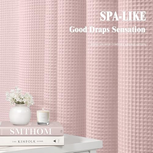 Waffle Weave Shower Curtain Heavyweight Cotton Fabric Blush Pink 72Wx72L