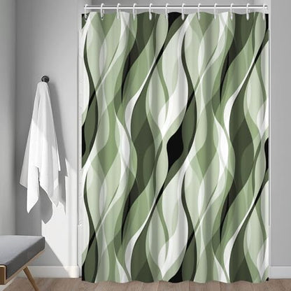 Green Striped Shower Curtain Extra Wide 108x72 inch 18 Hooks