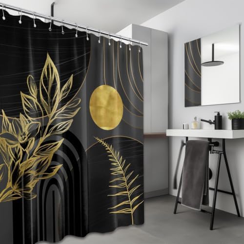 Black and Gold Shower Curtain, 72x72 in, Mid Century Modern Cool