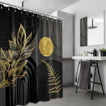 Black and Gold Shower Curtain, 72x72 in, Mid Century Modern Cool