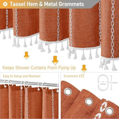 BTTN 72x96 Extra Long Linen Heavy Duty Shower Curtain Set, Burnt Orange