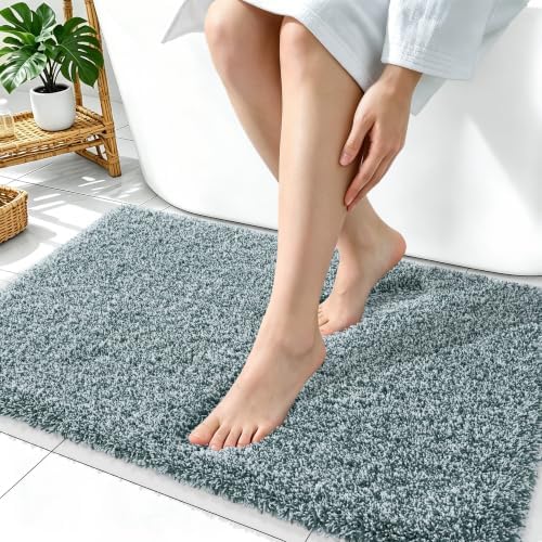 OLANLY Microfiber Soft Bathroom Rugs Mats 36x24, Blackish Green and White