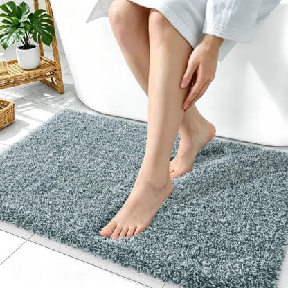 OLANLY Microfiber Soft Bathroom Rugs Mats 36x24, Blackish Green and White