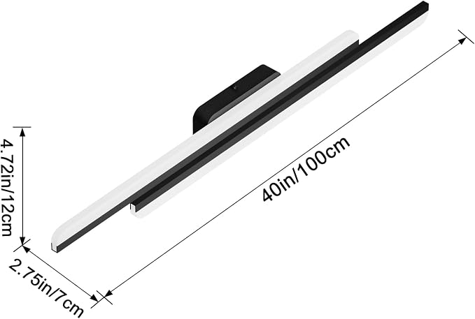 Ralbay 40" LED Black Vanity Light 40W Frosted Aluminum Modern LED Black Bathroom Vanity Light Fixtures Over Long Mirror LED Modern Bath Lighting 6000K White Light