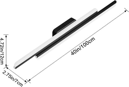 Ralbay 40" LED Black Vanity Light 40W Frosted Aluminum Modern LED Black Bathroom Vanity Light Fixtures Over Long Mirror LED Modern Bath Lighting 6000K White Light