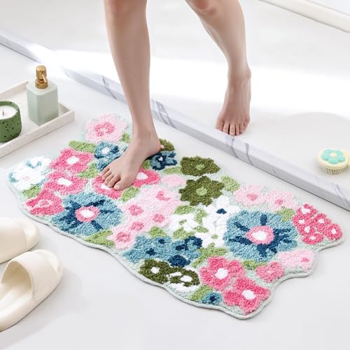TRUEDAYS Floral Bath Mat, Cute Bath Mat for Bathroom, 32'' x 20'', Colorful