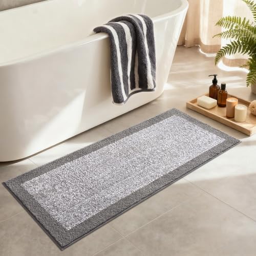 48x17 Bathroom Rugs Non Slip Washable, Soft Absorbent Bath Mat Light Grey