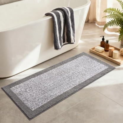 48x17 Bathroom Rugs Non Slip Washable, Soft Absorbent Bath Mat Light Grey