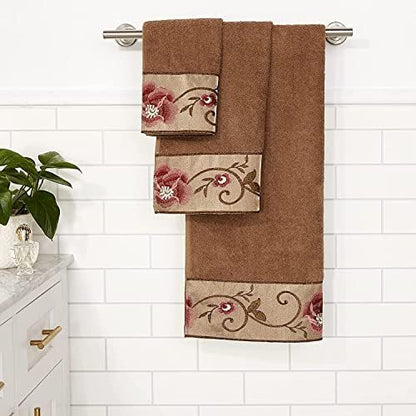 Zahari Home Larrisa Floral Bathroom Towel Set - 3 Piece Bath, Hand, and Wash Towels - Modern Classic Contemporary Decor With Beautiful Unique Design - Stylish Flower Set