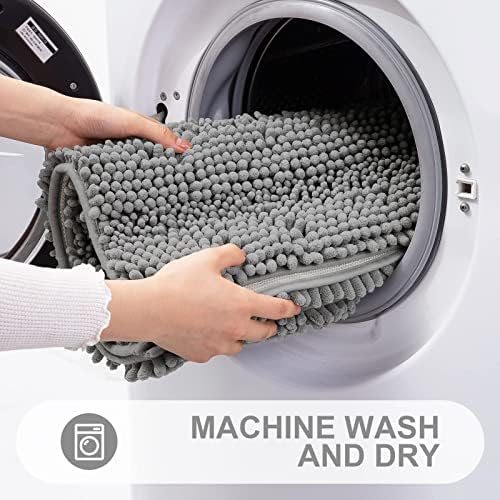Grandaily Chenille Striped Bathroom Rugs 47x24, Extra Thick and Absorbent Bath Mats, Non-Slip Soft Plush Shaggy Shower Carpet, Machine Wash Dry, Bath Rug for Bathroom, Dark Gray