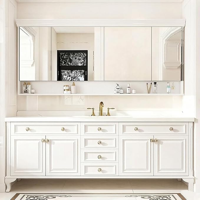 48-92IN Single/Double Sink Bathroom Vanity, Defogging Smart Mirror, Modern American Free Standing Vanity with Bathroom Cabinet