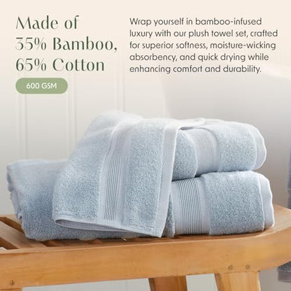 Springtree Home Luxury Bamboo Rayon Plush Bath Towel Set | 4-Pack| Blue Fog