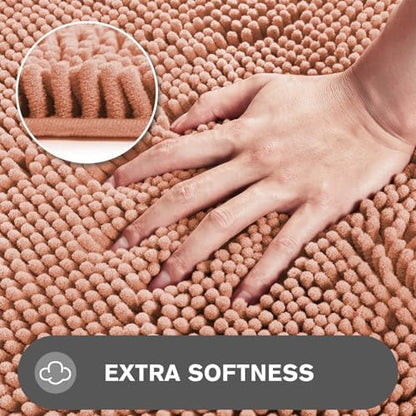 Bathroom Runner Rug 47 x 17 Inch – Long Bath Mat | Absorbent and Washable Thick Chenille Bath Rug Non-Slip Runner Rug for Bathroom, Shower, Sink(Dusty Pink)