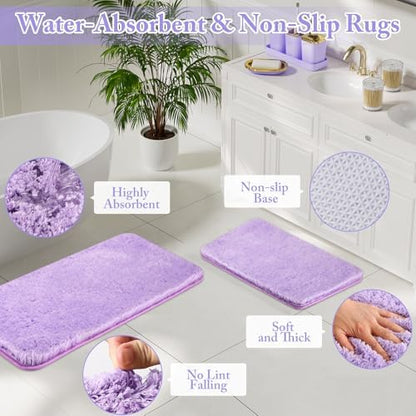 XLHOMO Bathroom Accessory Set - 24PCS Luxury Bathroom Accessories Set, Bathroom Sets with Shower Curtain and Rugs, Purple Bathroom Set with Trash Can, Toothbrush Holder & Soap Dispenser for Home Decor
