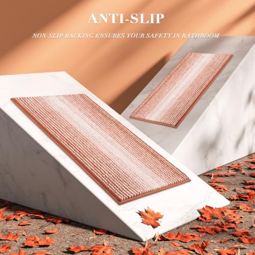 BSICPRO Bathroom Rugs Sets 2 Piece, Non Slip Striped Bath Mat, Light Orange