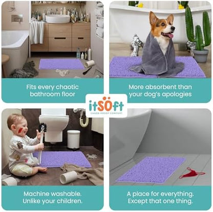 ITSOFT Large Plush Bathroom Rug 47"x21", Absorbent Machine Washable Non Slip Chenille Bath Mats, Quick Dry Bathmat, Bath Rugs for Bath, Shower, Bedroom, or Door Mat, Lavender