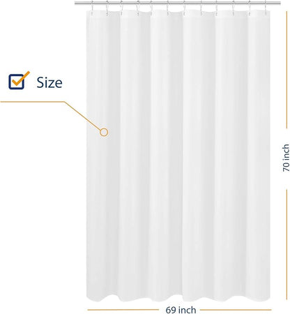 N&Y HOME Fabric Shower Curtain Liner 69 x 70 inches, Hotel Quality, Washable, Water Resistant White Spa Bathroom Curtains with Grommets, 69x70