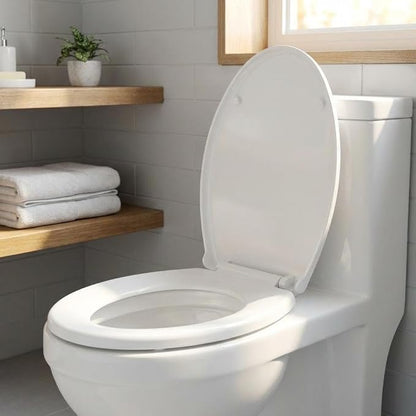 17" Round Quiet Close Toilet Seat, Biscuit Color Polypropylene with Never-Loosen Durable Design, Easy Installation and Maintenance