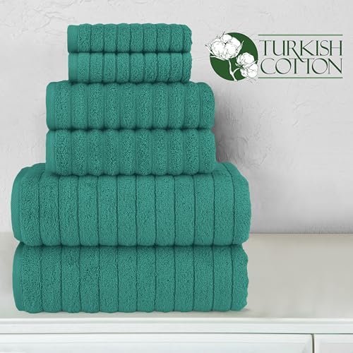 Elegant Comfort 100% Turkish Cotton Corduroy Ribbed Luxury Bath Towels 6-Piece Set, Premium Feel - Quick Dry, Highly Absorbent, Contains 2 Bath, Hand Towels & Washcloths, Turquoise (Pack of 4)