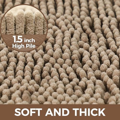 Bcoimo U Shaped Bath Rug Mat Set,2 Piece Chenille Latte Toilet Bathroom Rug