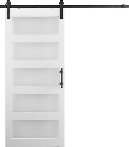 36'' x 84'' Glass Barn Door and 6.6 Ft Hardware Included, White | MDF White Barn Door Slab with Frosted Glass, PVC Surface, Combined with Handle and Floor Guide-Assembly Required