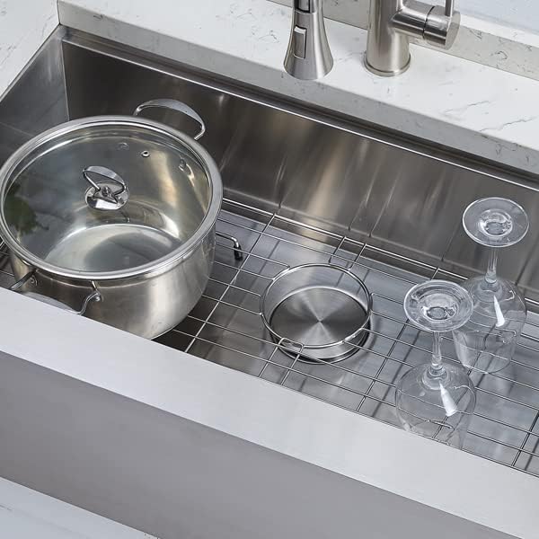 33 Inch Stainless Steel Farmhouse Sink, 33x20 Single Bowl Ledge Workstation Flat Apron Front Farm Kitchen Sink with Cutting Board, Brushed Nickel