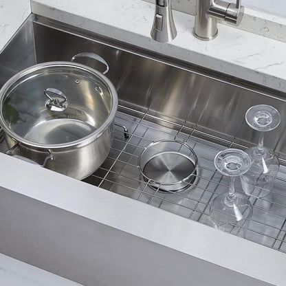 33 Inch Stainless Steel Farmhouse Sink, 33x20 Single Bowl Ledge Workstation Flat Apron Front Farm Kitchen Sink with Cutting Board, Brushed Nickel