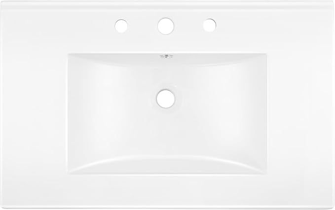 JONATHAN Y SNK1002A Ancillary 3-Hole 30 in. W x 18.25 in. D Classic Contemporary Rectangular Ceramic Single Sink Basin Vanity Top, White