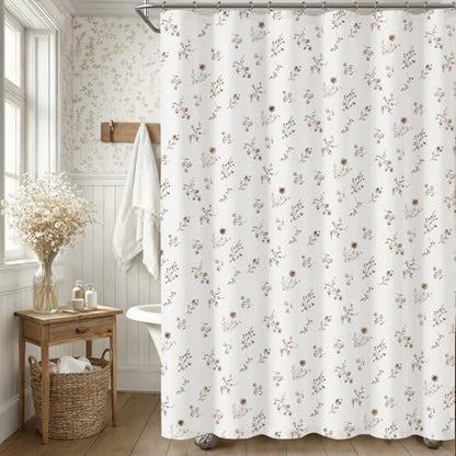 Brown Floral Farmhouse Vintage Cotton Shower Curtain French Country 72Wx72H