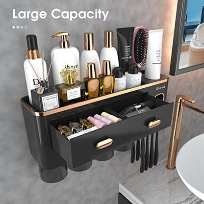 iHave Toothbrush Holders Bathrooms Wall Mount Toothpaste Dispenser & 4 Cups